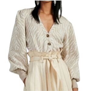 Ulla Johnson Wool Tan Stripe Cream Puff Sleeve Cardigan Medium CICI